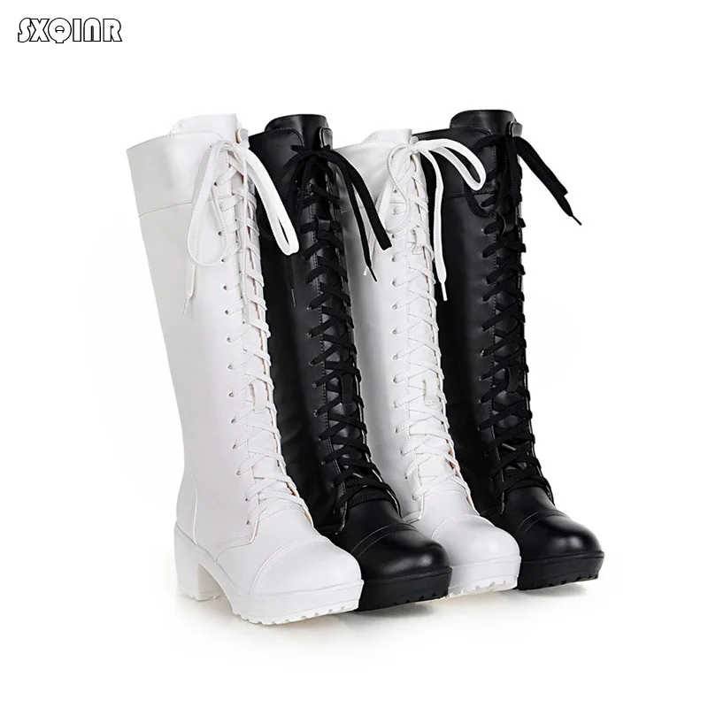 Fashion platform Heels Women Boots 2018 New spring Autumn Knee-High Boots Lace-up Thick bottom Woman Shoes Big Size 34-43 Fashion platform Heels Women Boots 2018 New spring Autumn Knee-High Boots Lace-up Thick bottom Woman Shoes Big Size 34-43