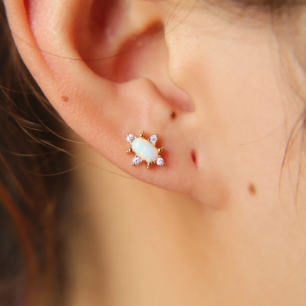 Agg shaped Опал Драгоценный Камень Элегантный Минимальный шпилька крошечные милые девушки Женщины Мульти пирсинг второе отверстие золотого цвета очаровательные серьги для девушек