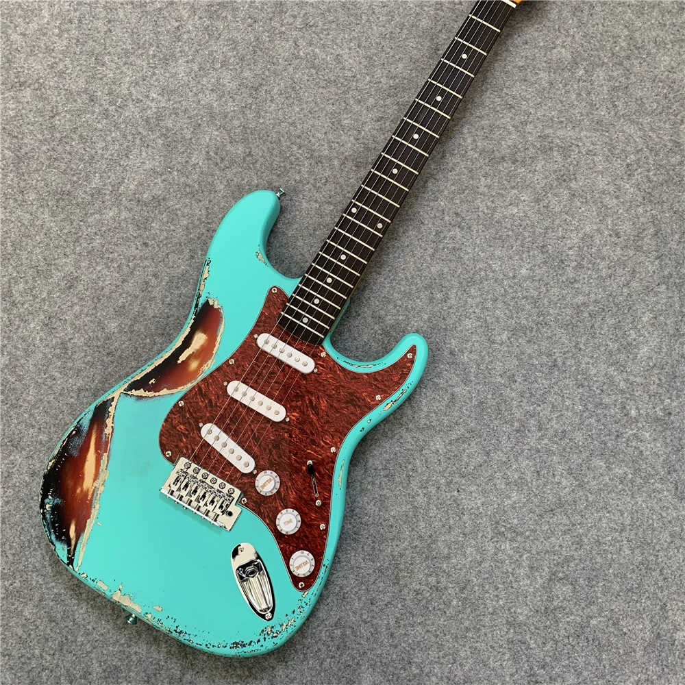 

In stock, ebony fingerboard, cattle strand pillow, retro, relic electric guitar, special performance. birthday present. Free shi