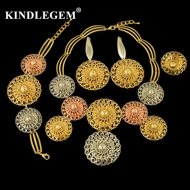 

Kindlegem Famous Brand Necklace Set For Women Party Wedding Luxury Silver Rose Gold Color Flower Costume Dress Jewelry Set