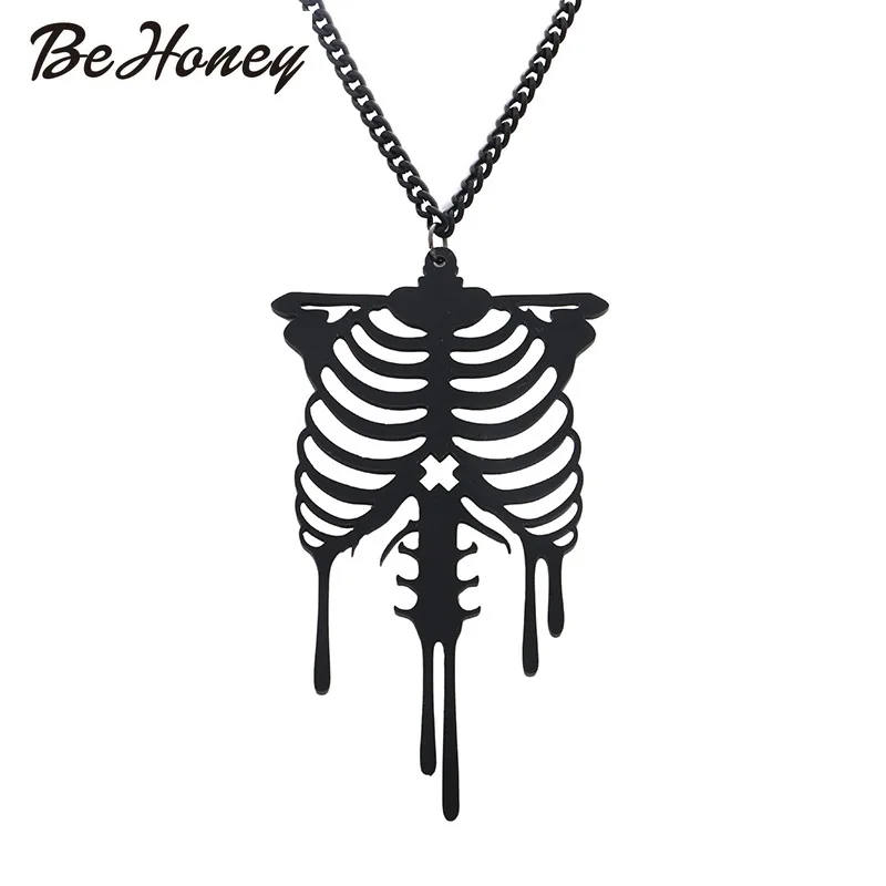 

Acrylic Laser Jewelry Black Skeleton Necklace Ghost Party's Charming Statement Necklace