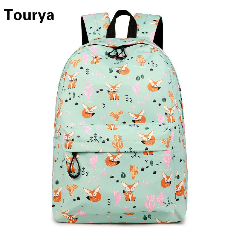 Tourya милый Лисий узор печати для женщин рюкзак студент школьные ранцы для подростков обувь девочек ежедневно сумка для ноутбука рюкзак Mochila