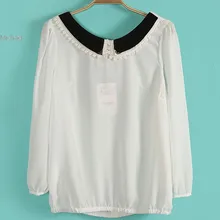 New Sweet Women’s Girl Doll Collar Long Sleeve Bowknot Chiffon Shirt Tops Blouse 3 Colors Drop shipping *