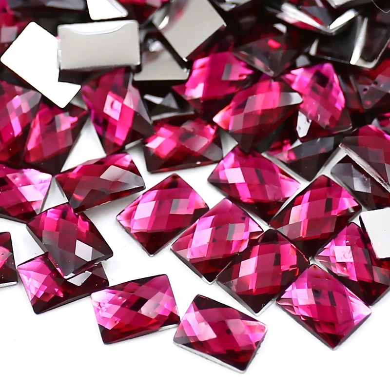 

400PCS/LOT 7x5mm Fuchsia Rectangle Rhinestone,Acrylic Resin CrystalsNon Hotfix Flatback Stones for DIY Jewelry Parts