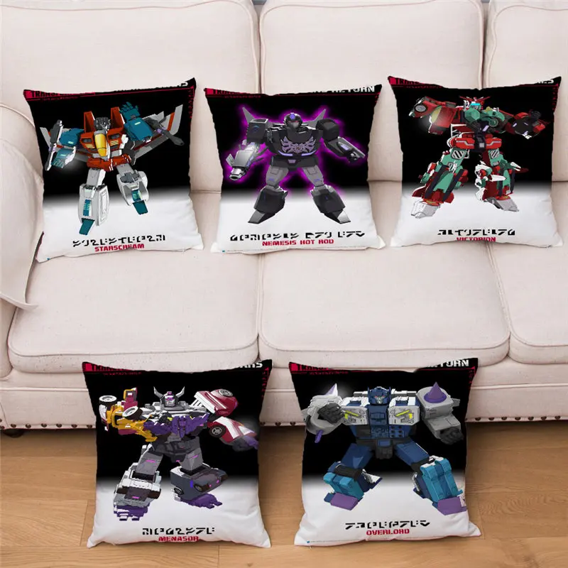 

Cartoon Transformation Print Pillow Cover Cushion Covers Throw Pillow Case Sofa Home Decor Robot Car Short Plush Pillowcase