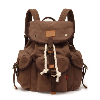 

E0199 Unisex Camping Hiking Leisure Canvas Backpack Travel Bag Student Schoolbag Khaki Coffee Color Army Green Wholesale