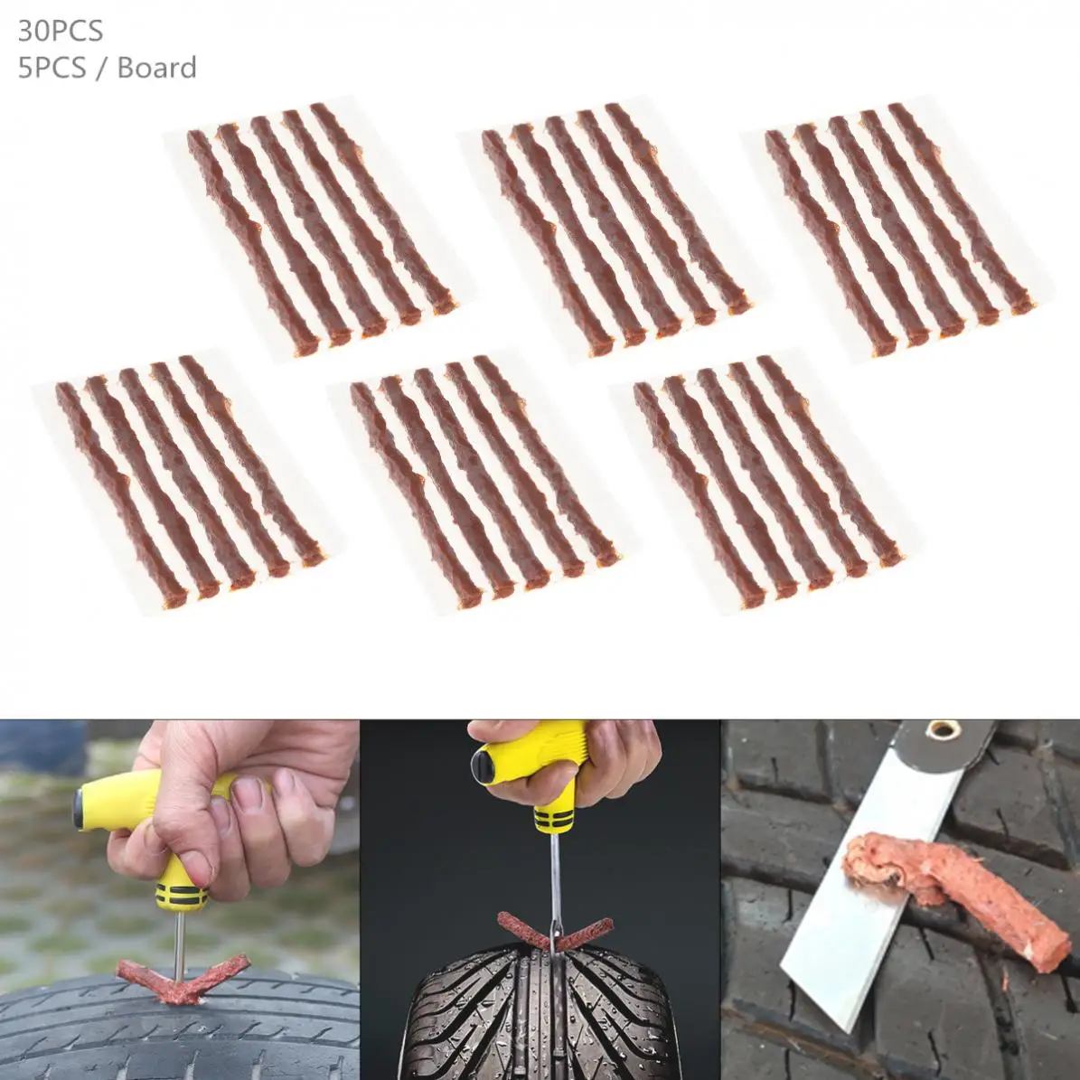 

30PCS Universal 100 x 6 mm Brown Anti Corrosion Car Tyre Fast Repairing Rubber Strips for Car/Motorcycle / Bicycle
