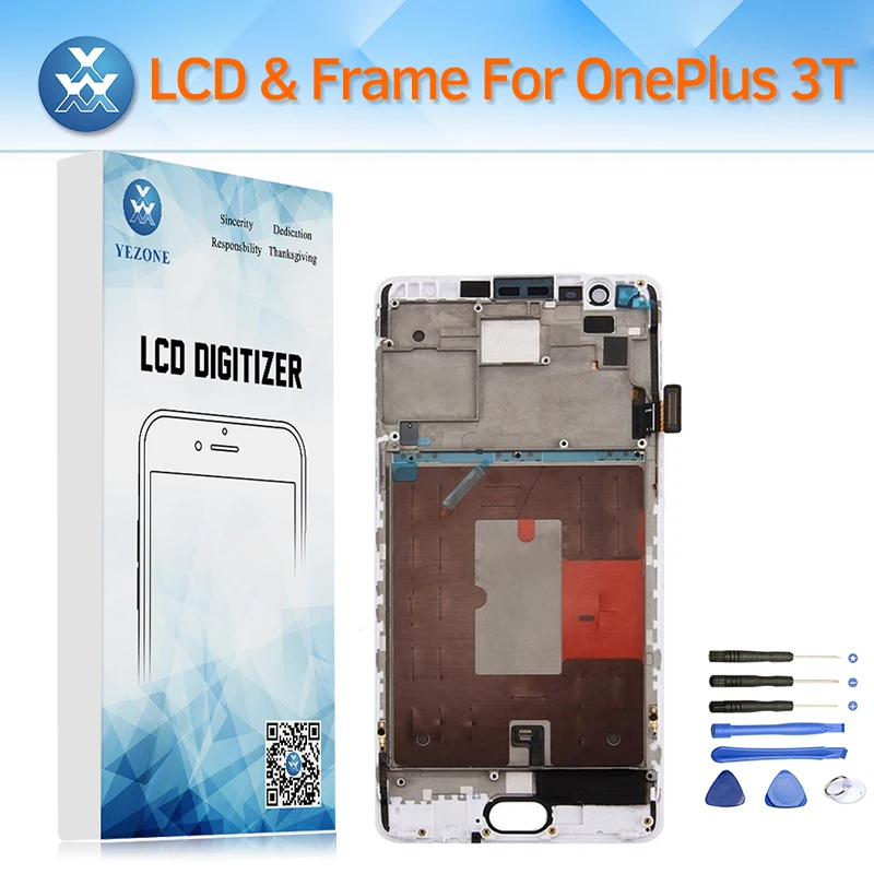 

Original LCD Screen with Frame Complete Assembly for OnePlus 3T A3010 LCD Display Touch Digitizer Replacement Black White+Tools