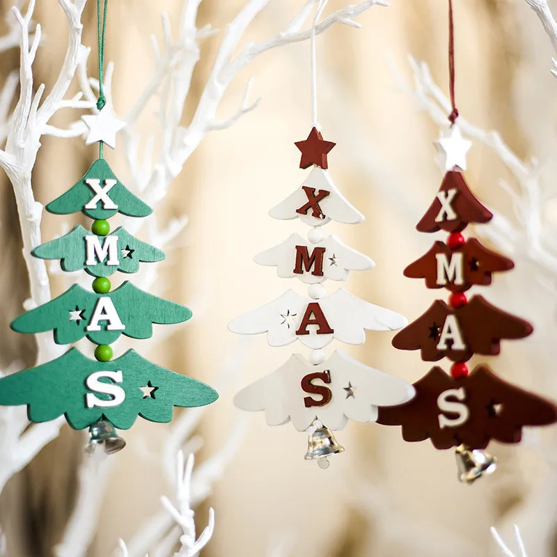 

Christmas Tree Alphabet Bell Wooden Pendant Innovative Christmas Decorations