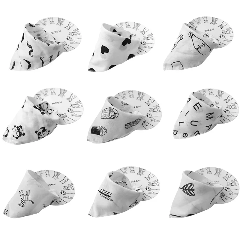 

Baby Cotton Burp Cloths With Bandana Bibs For Teething Drooling Feeding Bibs Infant Boys Girls Thin Triangular Scarf 4-Layers