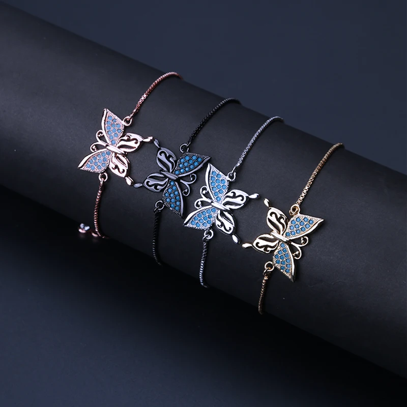 

1pc Micro Pave Butterfly Cubic Zirconia Crystal CZ Bracelets with Adjustable Slide Bead for Women diy gift bracelet to family