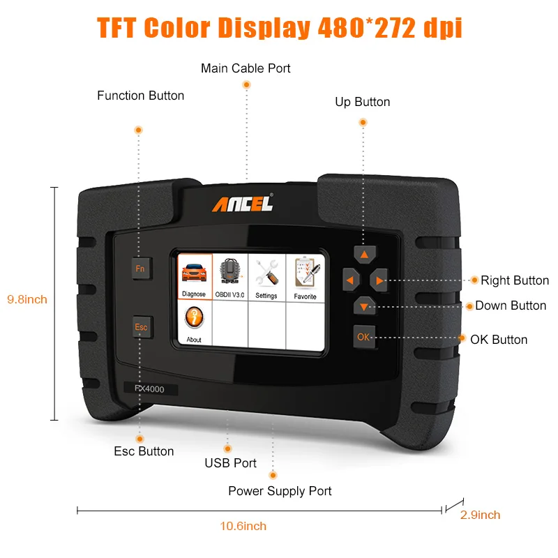 Ancel FX4000 OBD2 Диагностический Инструмент OBD автоматический сканер Трансмиссия ABS