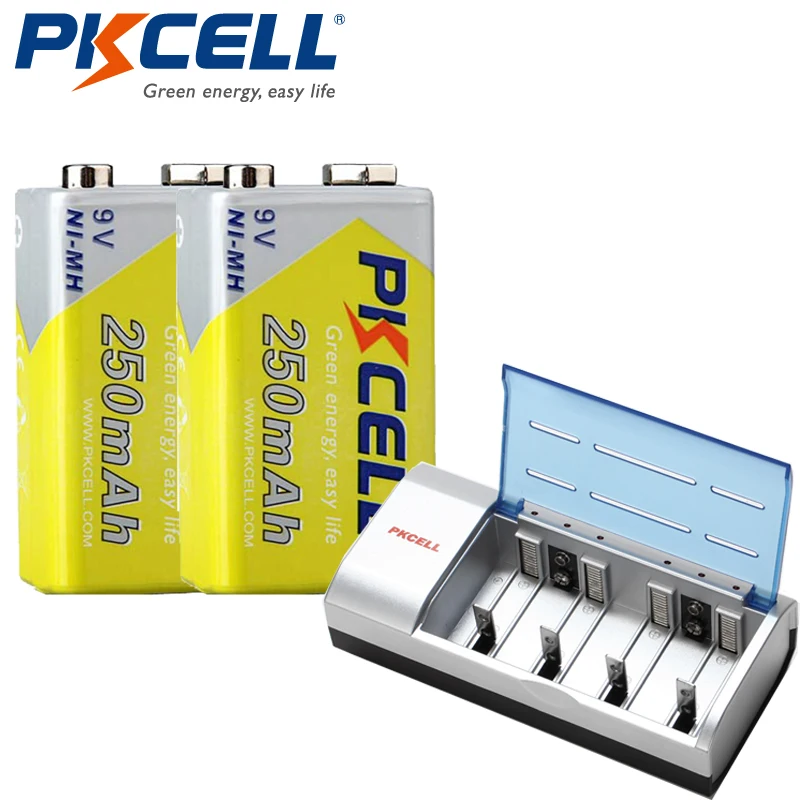 Acheter 1 Pcs * PKCELL 8182 9 V Batterie Chargeur et 2 Pcs * NI MH 250 Mah 6F22 9 V rechargeable batterie