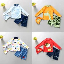 Купальная Одежда для маленьких мальчиков Детский купальный костюм из двух предметов с короткими рукавами купальные костюмы с принтом солнцезащитный пляжный купальный костюм xxl