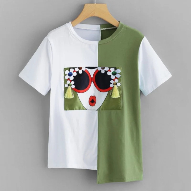 Женские футболки с асимметричным подолом и бахромой, круглый вырез, короткий рукав, Асимметричная футболка, летние свободные футболки