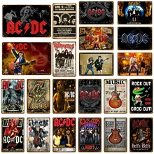 Rock ACDC Band Vintage Metal Signs AC DC Music Club Advertising Plaque Bar Cafe Pub Casino Decor Wall Sticker Painting Poster