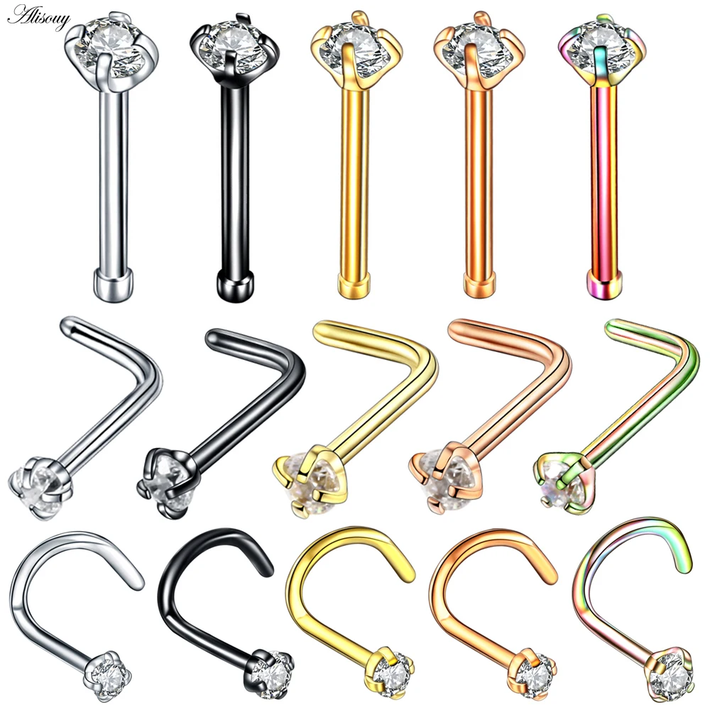 

Alisouy 1PC G23 Titanium Crystal Gem Nose Stud Piercing Rose Gold Nose Screw Nazir Piercing Nostril Earring Piercing Jewelry 20G
