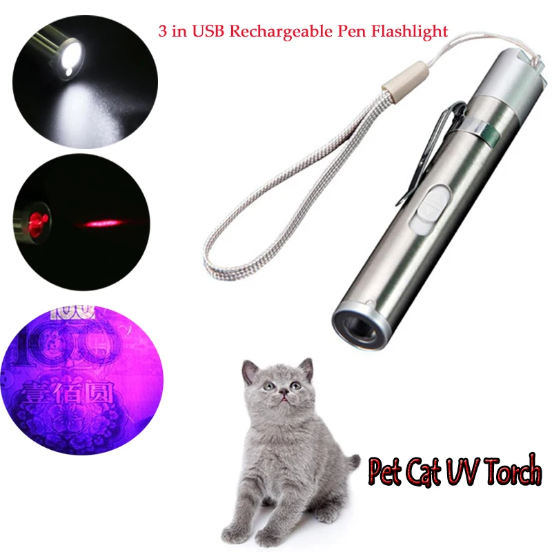 

3 Inch Portable LED Laser Pointer USB Charging UV Torch Pen Multifunction Flashlight Pen Visible Beam Light for Battery