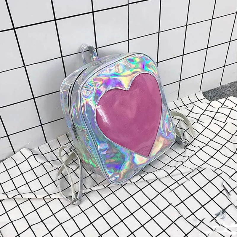 4 шт./лот, Kawaii, прозрачный, с окошком в форме сердца, школьная сумка, рюкзак для девочек, голографический рюкзак, милая сумка с лазером