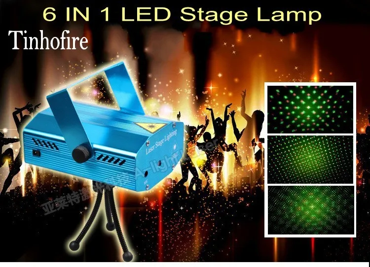 

Tinhofire 6 IN 1 Design LED Stage Light Lamp RG Laser Projector Stage Light Strobe Laser Flashlight DJ Disco Party KTV
