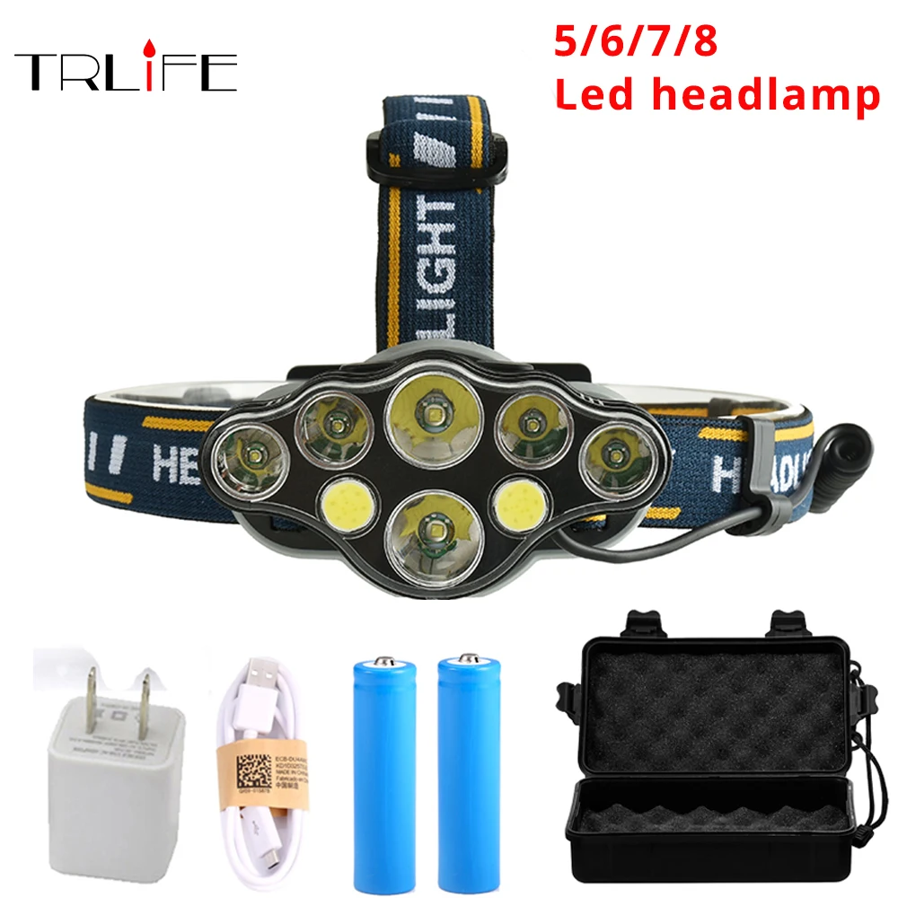 Светодиодный налобный фонарь COB 8 режимов 5/6/7/8 светодиодный T6 + usb лампа для