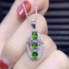 Натуральное ожерелье из диопсида, подвеска,, серебро 925 пробы для мужчин и женщин, ювелирные украшения, 0.5ct* 3 шт, драгоценный камень# S194602