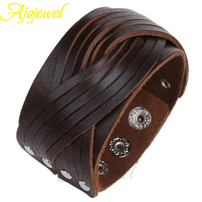 

Ajojewel High Quality Leather Charm Bracelet NEW Black/Brown Bracelet For Men