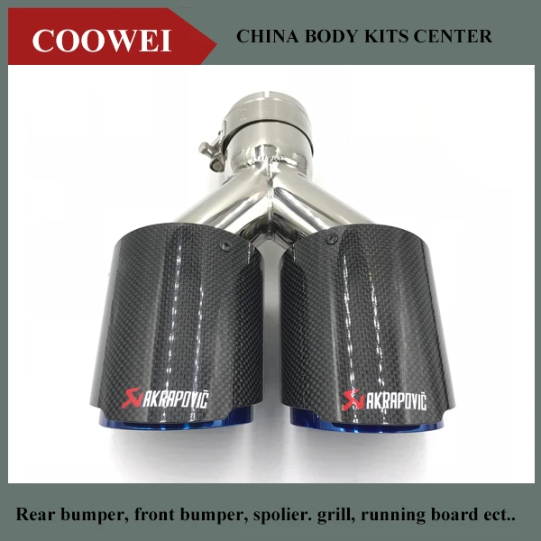 

1PCS Inlet 2.5'' -Outlet 3.5'' (Dual) Universal Tip Akrapovic Exhaust Tip Glossy carbon fiber tail pipe Blue End tail quad tip