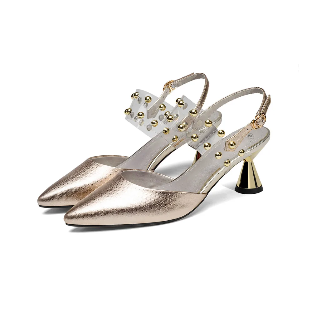Smirnova/ г., новая модная летняя обувь женские элегантные свадебные босоножки с острым носком и пряжкой женская обувь из натуральной кожи высокий каблук - Цвет: gold