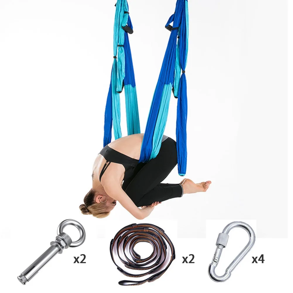 Full Set 6 Handles Anti-gravity Aerial Yoga Ceiling Hammock Flying Swing Trapeze Yoga Inversion Device Home GYM Hanging Belt