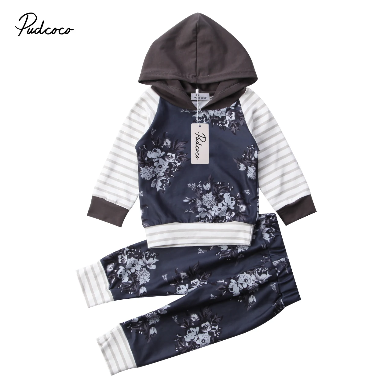 

Newborn Baby Girl Boy Infant Hooded Sweatshirt+Floral Pants 2pcs Autumn New Outfit Clothes