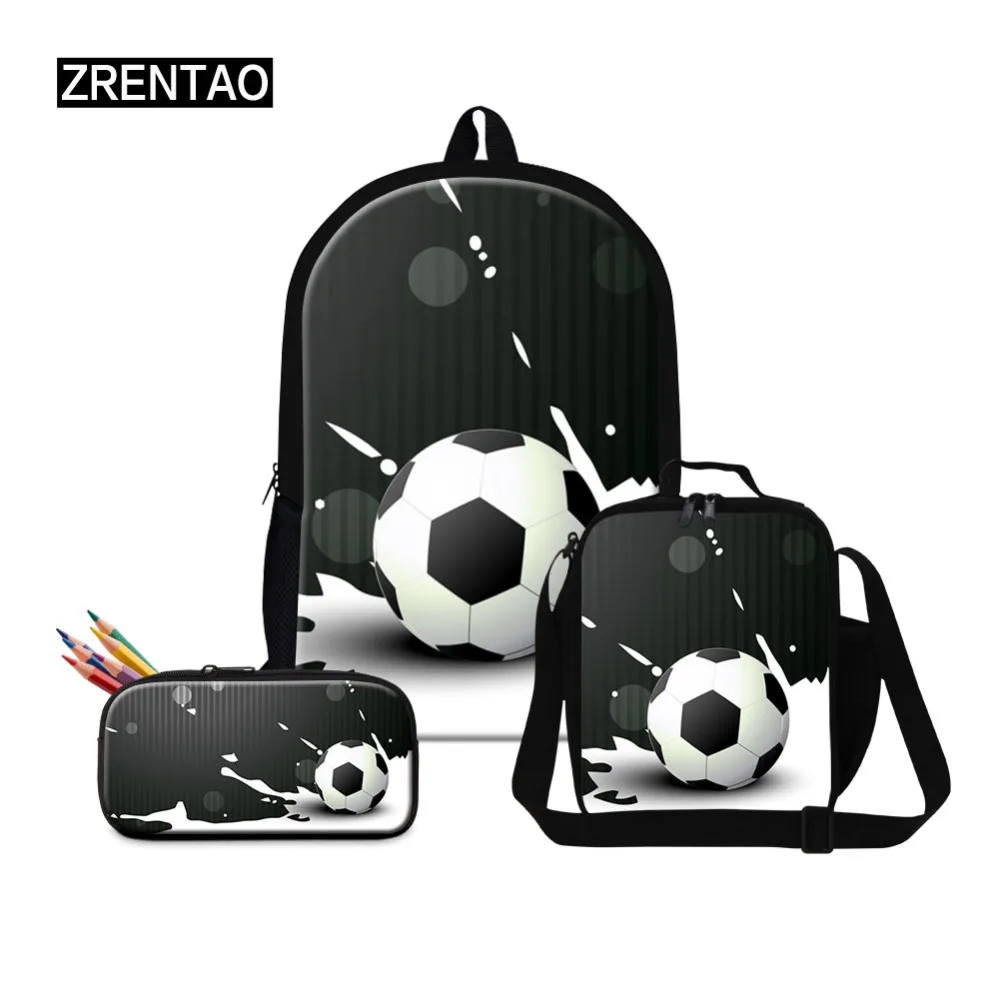 

Back To School 3PCs combination Schoolbag Bookbag Lunc h Box PencilHolder Sets For Woman Middle School Man Boys Soccer Print