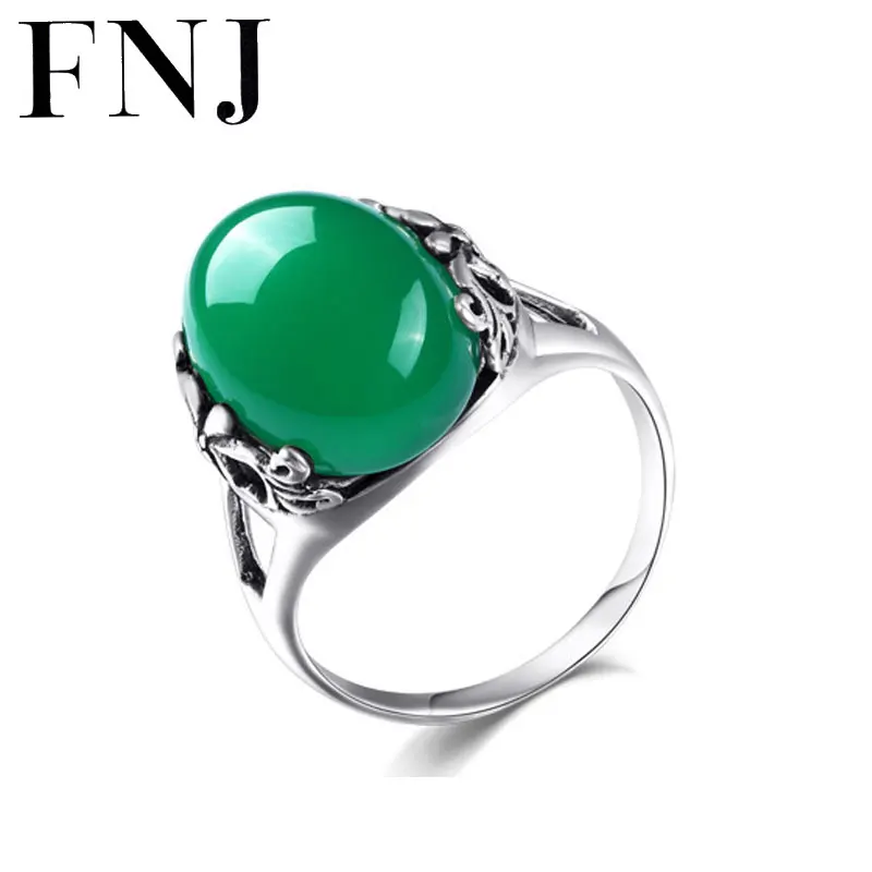 

925 Silver Fashion Ring Natural Green Chalcedony Stone Pure S925 Sterling Solid Silver Rings for Women Jewelry Adjustable Size