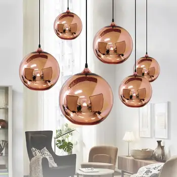 

Modern Dixon Style Mirror Glass Ball Pendant Lights Copper Color Globe Lamp Pendant Light Modern Lighting Fixtures 1piece MING