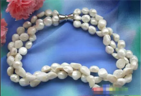 

Hot sale new Style >>>>> 3row 17" 14MM white baroque freshwater pearl NECKLACE magnet