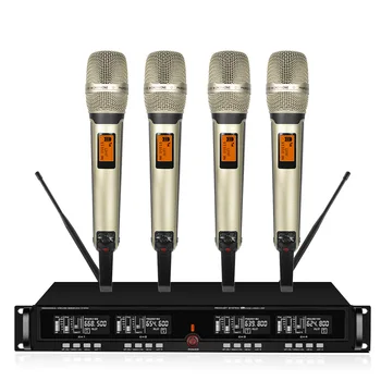 

4-channel wireless microphone system UHF karaoke system wireless 4 handheld microphone stage church for party