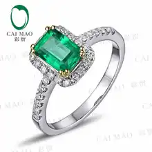 CaiMao 1.05ct Natural Emerald 18KT/750 Yellow&White Gold 0.33ct Full Cut Diamond Engagement Ring Jewelry Gemstone