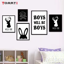 

Deer Rabbits Cartoon Black Poster And Print Modern Canvas Painting Home Decor Boys Kids Wall Picture For Bedroom Decal Wall Art