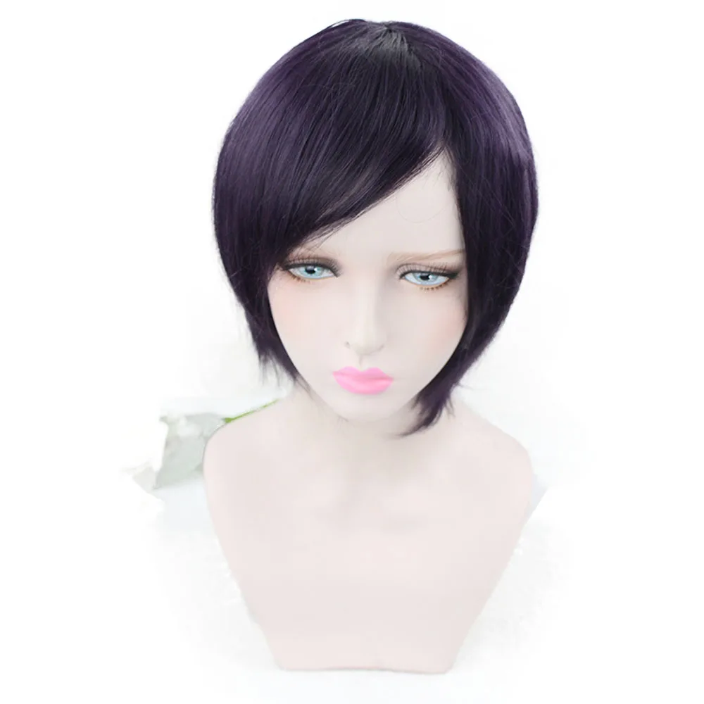 SHENGMEIYUAN Dark Purple Color Straight Short Hair High Temperature Fiber Synthetic Wig Fantastic Cosplay Free Shipping |