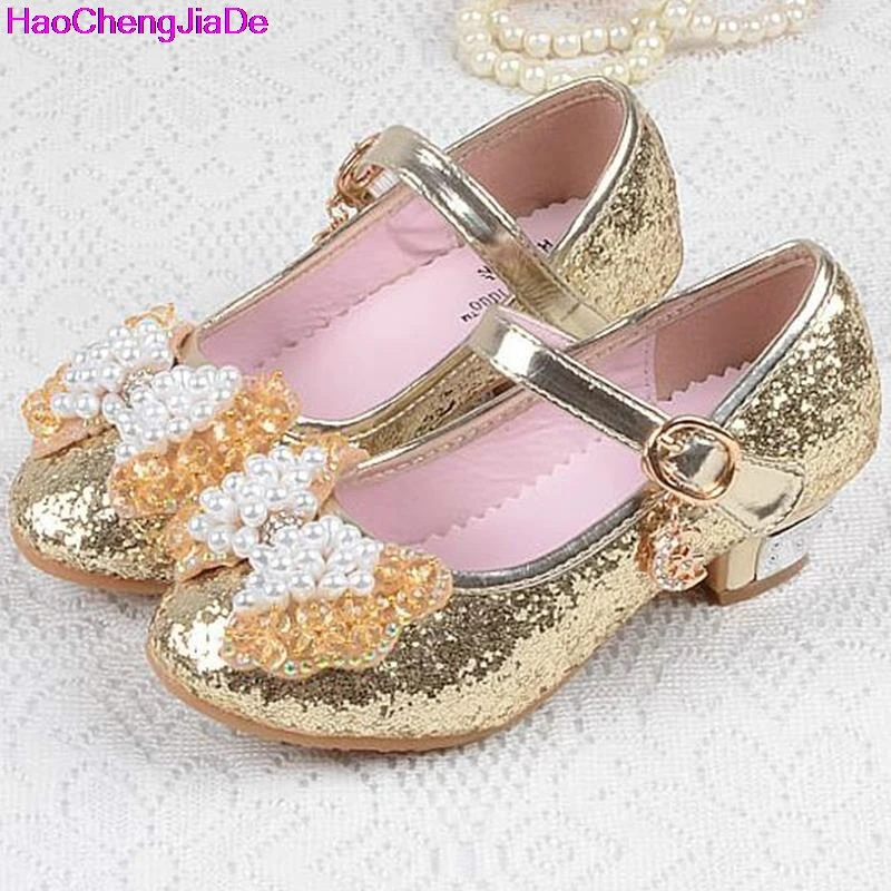 

HaoChengJiaDe Kids Shoes Size26-36 Sweet Summer Children Girls Leather Sandals butterfly Cute Casual Princess High heels Shoes