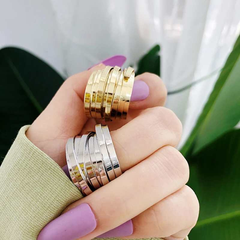 

2019 New Style Punk Rocks Spiral Metal Rings Gold color Multilayers Spiral Armor Knuckle Finger Rings Fashion Jewelry Party