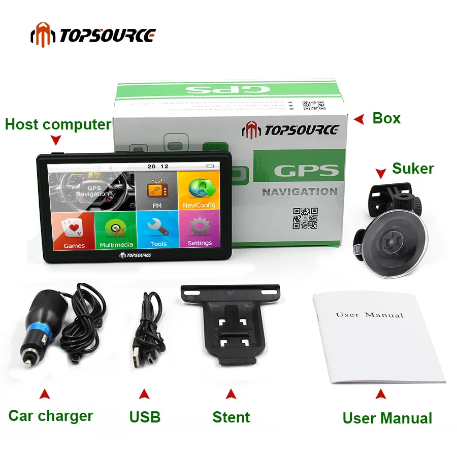 Topsource 7 &quotHD Автомобильный Автомобильные gps навигатор mtk ce6.0 8 GB 800 Mhz карта для