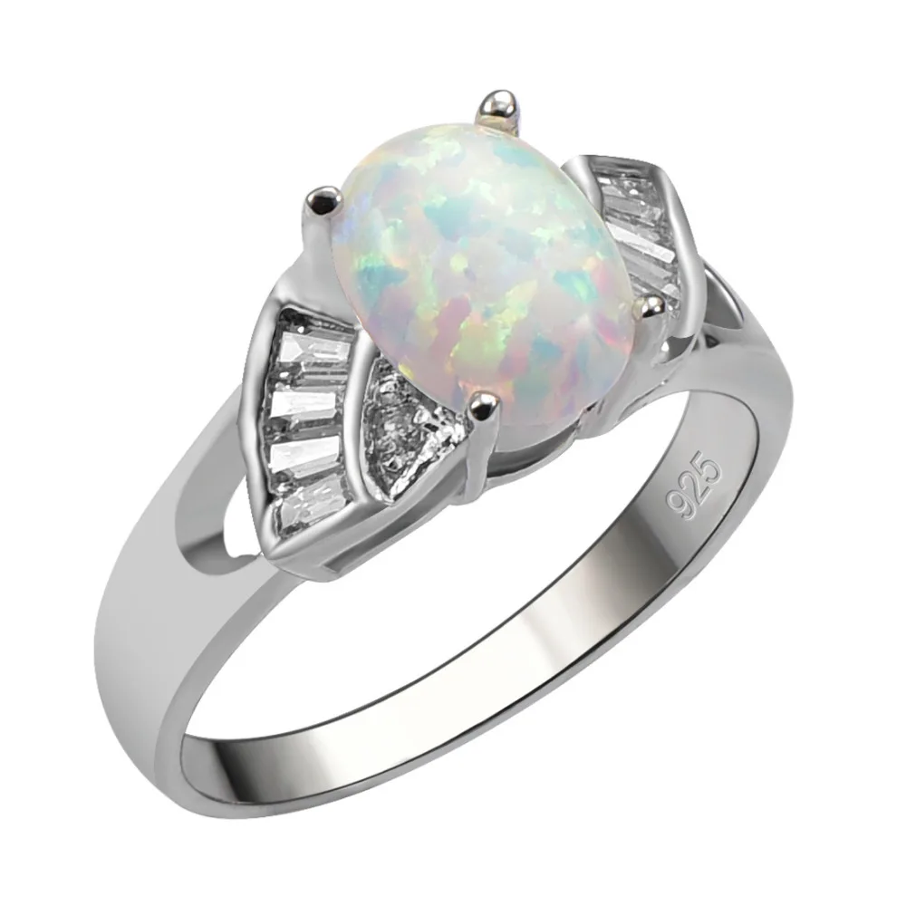 White Fire Opal 925 Sterling Silver Gemstone Women Jewelry Ring Size 6 7 8 9