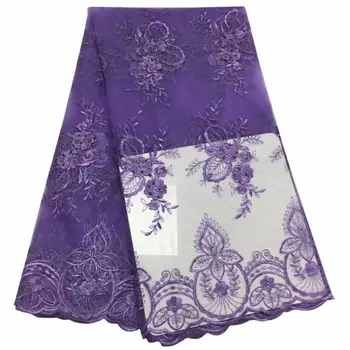 

African Lace Fabric 2019 Embroidered Nigerian Lace Fabric Bridal High Quality French Purple Gold Tulle Lace Fabric For Women