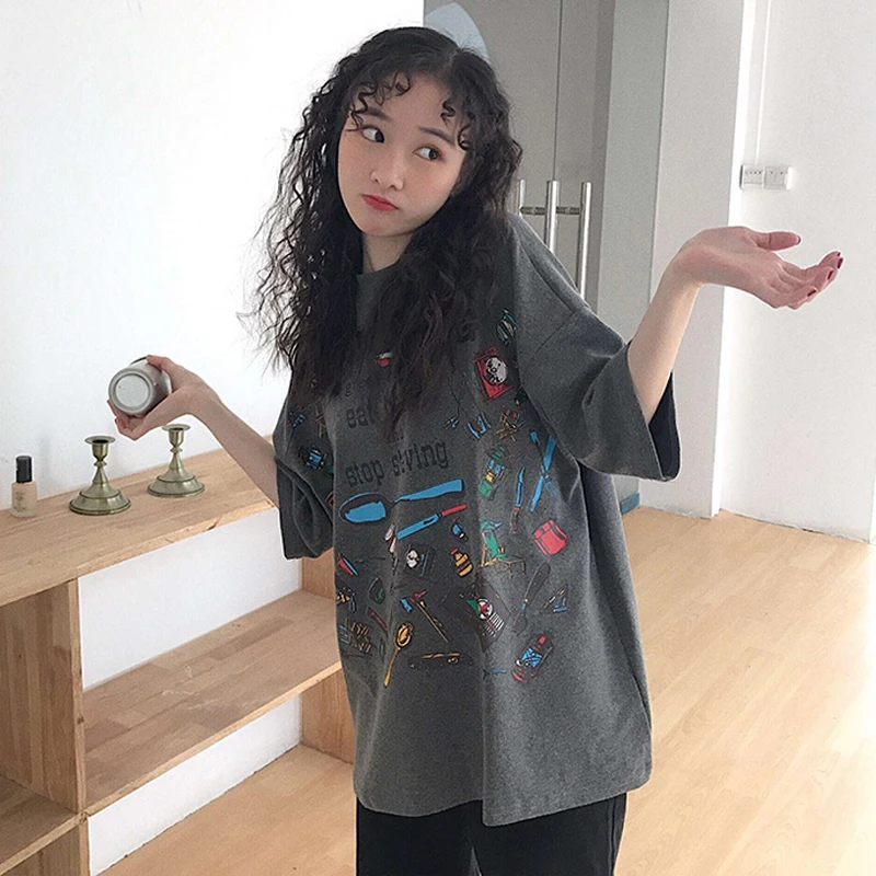 

YouGeMan 2019 Spring Summer Short Sleeve T-shirt For Women Clothing Korean Ulzzang Harajuku Loose T-shirts Female Casual Tops