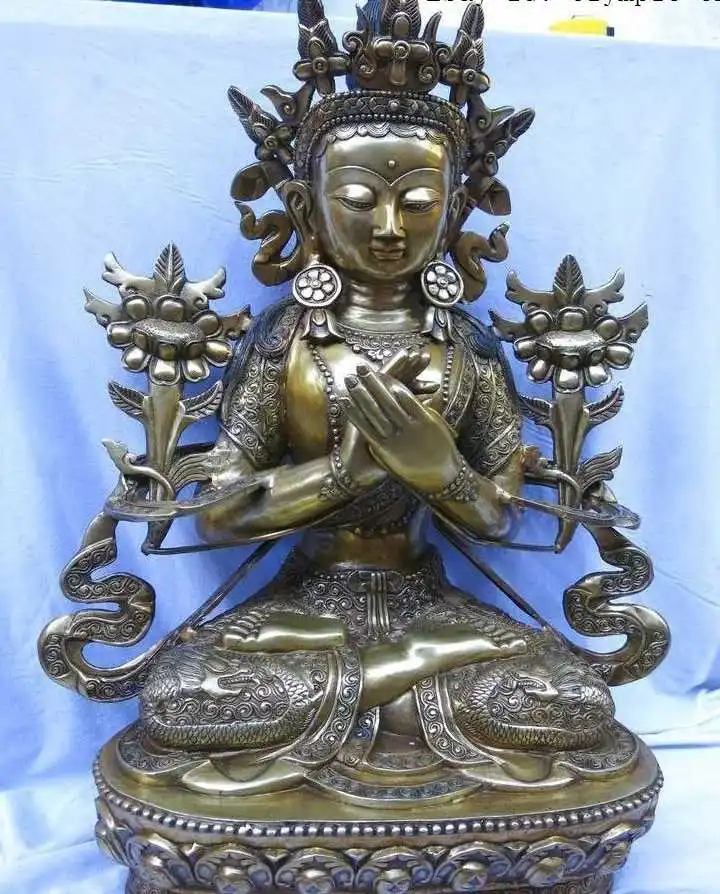 

27" China bronze gild copper fine Dragon Tara Kwan-yin buddha Sculpture Statue
