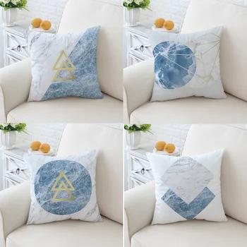 

Marble Geometric Blue Cushion Decorative Soft White Marbling Print Modern Office Sofa Decor Modern Living Room Pillow Home Deco