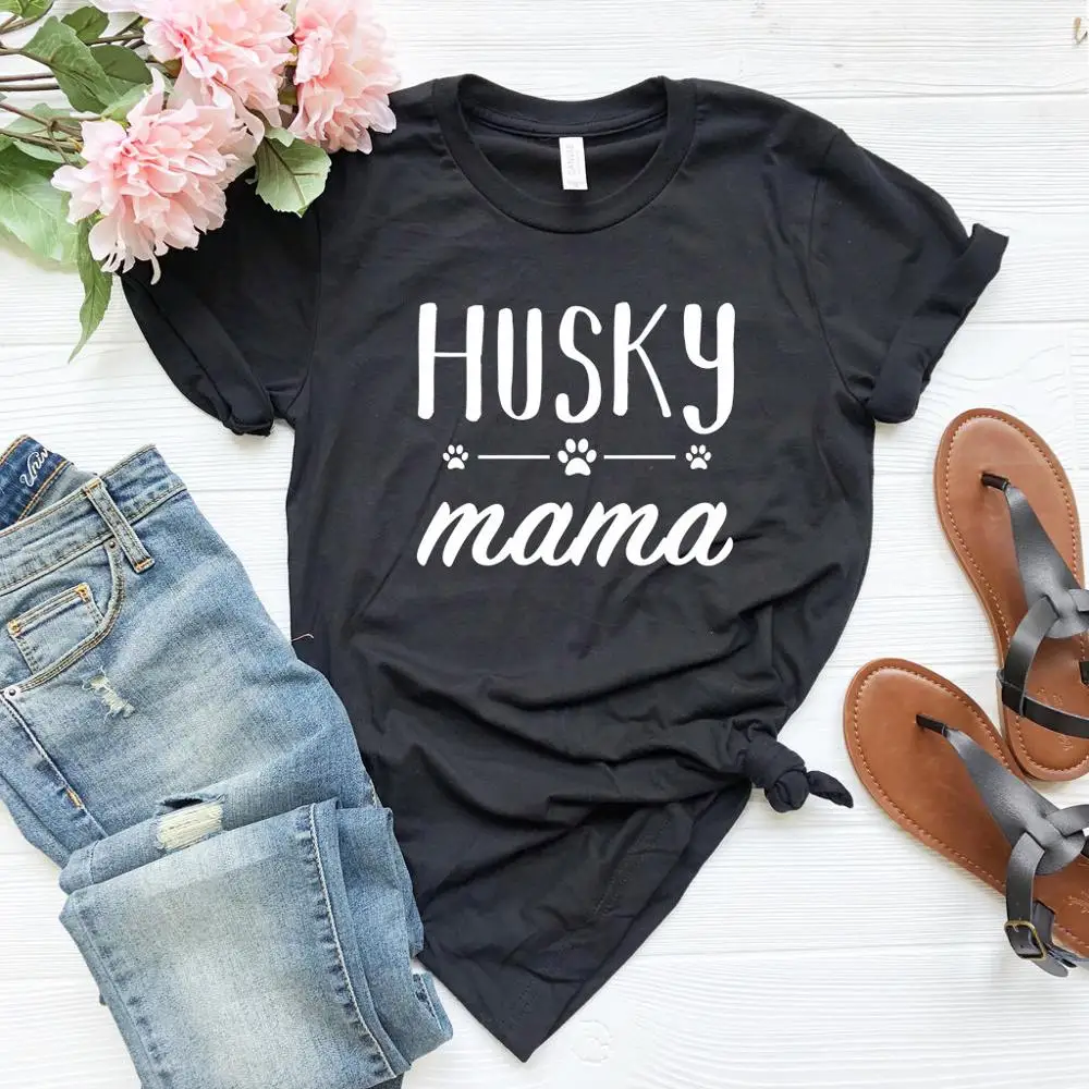 Camiseta de algodón para mujer, camiseta divertida informal de Husky Mama, camiseta para chica Yong, 5 colores, S-636