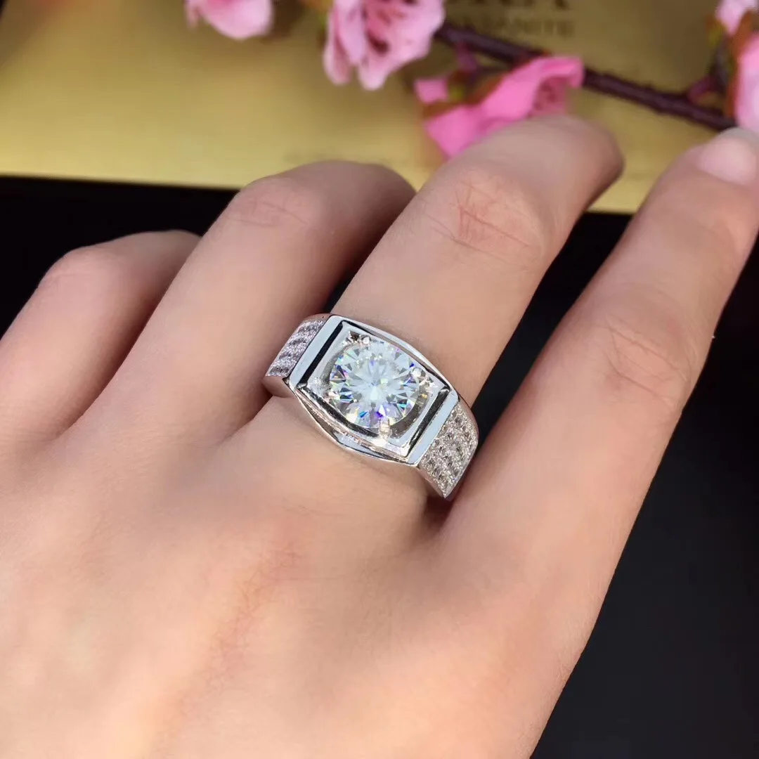 Круглое серебряное кольцо из муассанита 2ct 8,00 мм D VVS роскошное кольцо из муассанита Weding для мужчин