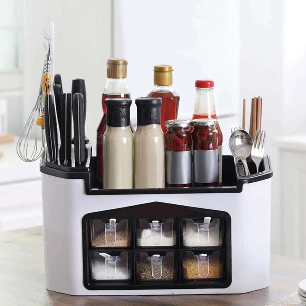 

Kitchen Shelf Plastic Multifunctional Multiple Compartments Racks Seasoning Box Storage Shelf Seasoning Storage Box tool home